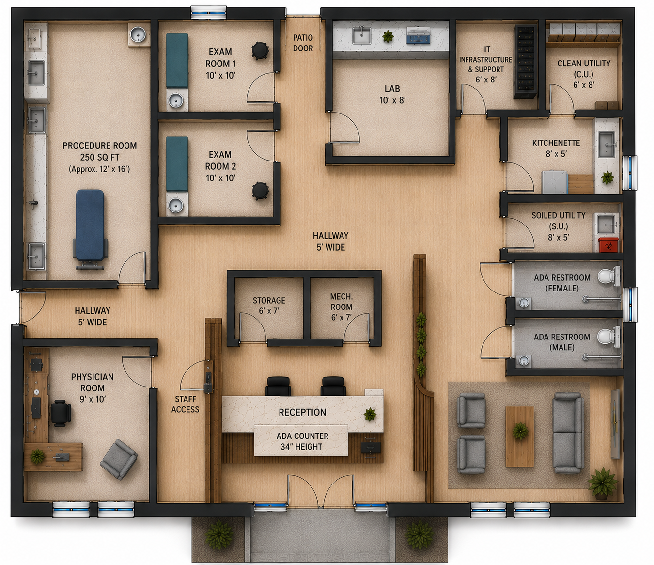 Conceptual floor plan for Northlake Concierge Medical Center